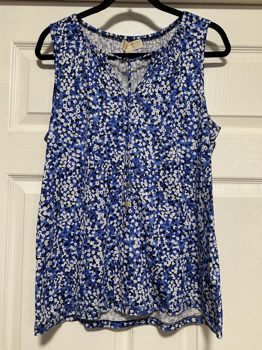 Michael Kors Blue Floral Sleeveless Tie Neck Blouse Women’s M